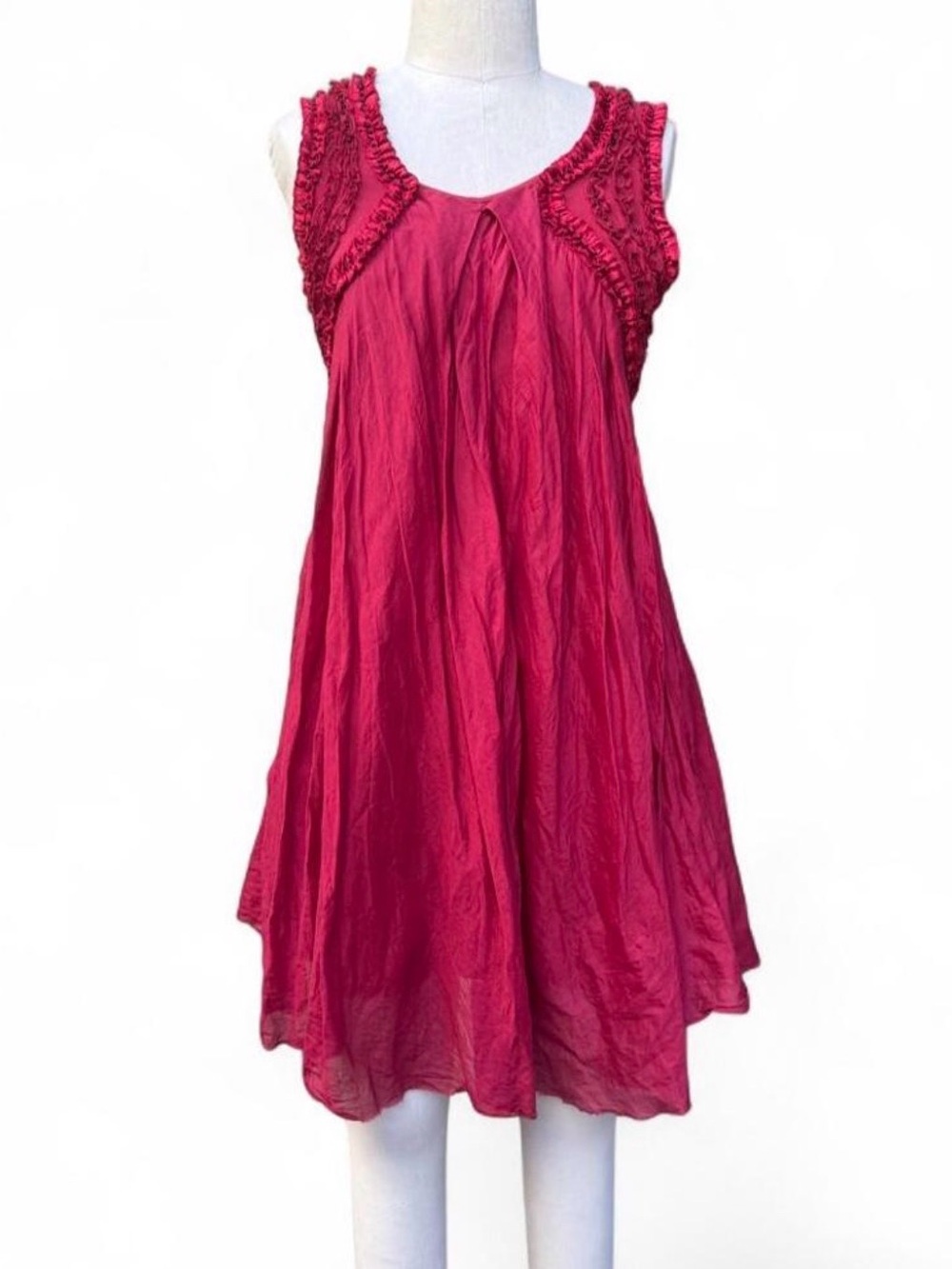 Free People cherry red flowy asymmetrical midi dress sleeveless beaded w/ruffles